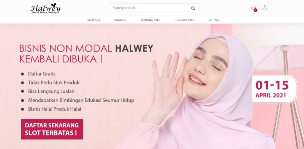 Website eCommerce Halwey yang telah memiliki reseller dan distributor platform. (Sumber: halwey.com)